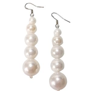 Swarovski White pearl dangle drop earrings sterling silver